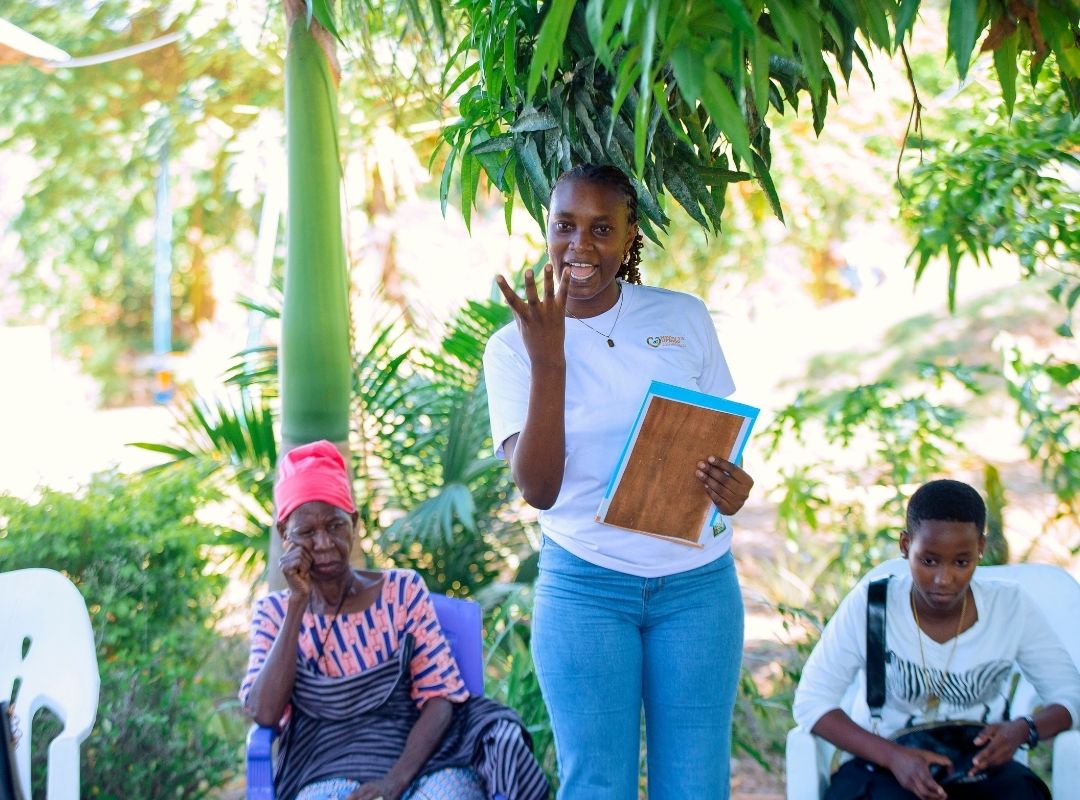 Celina Didas, Founder & CEO of Eagle Sight Charity, speaking about SDGs during Bagamoyo outreach
